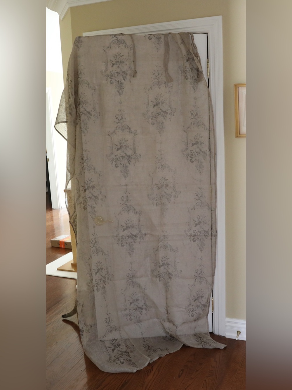 New Linen Curtain Panel Canvas Antique Beige Baroque 55 x 102 in retro vintage